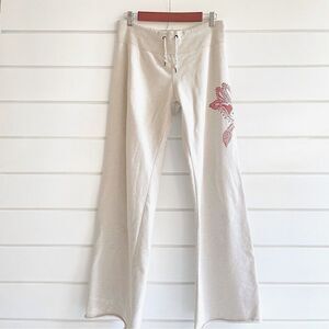 Lucky Brand Women’s Off White Rare Embroidered Wide Leg Relaxed Fit Sweatpants M